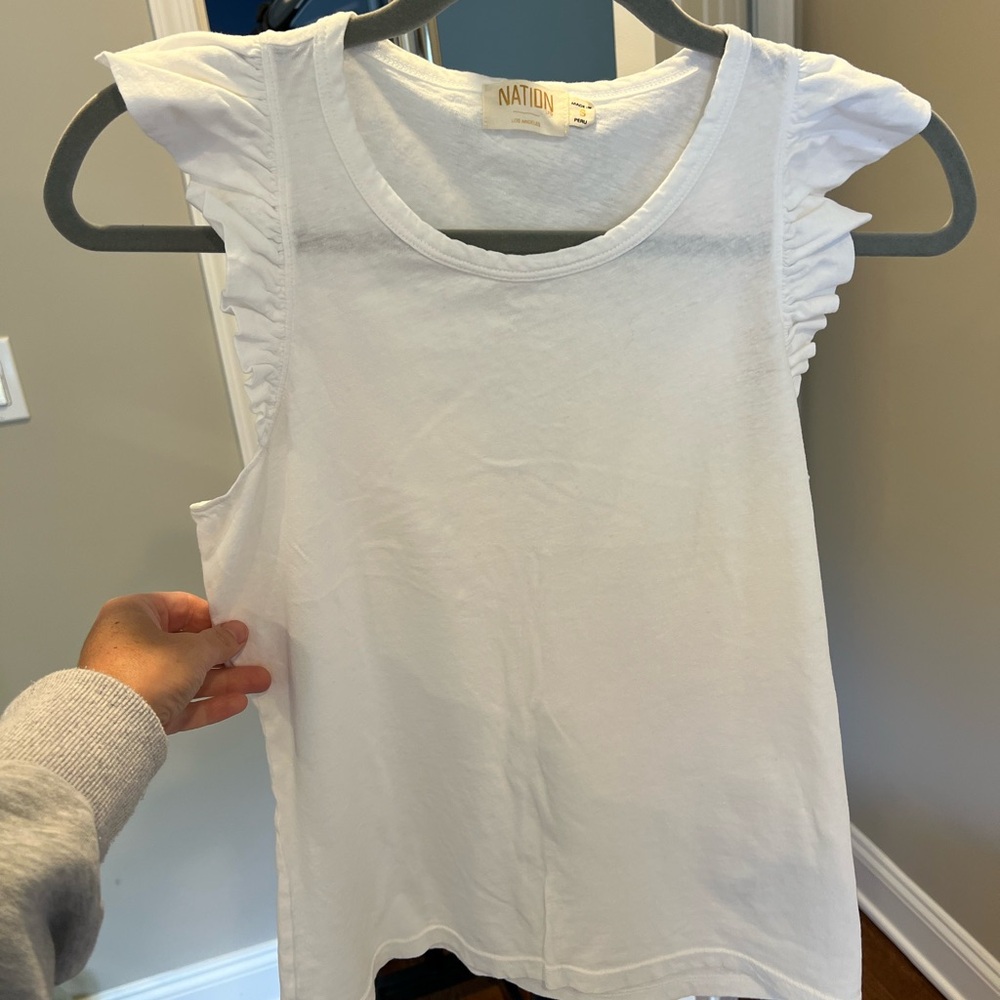 Nation LTD White Flutter Sleeve Tee Sz small